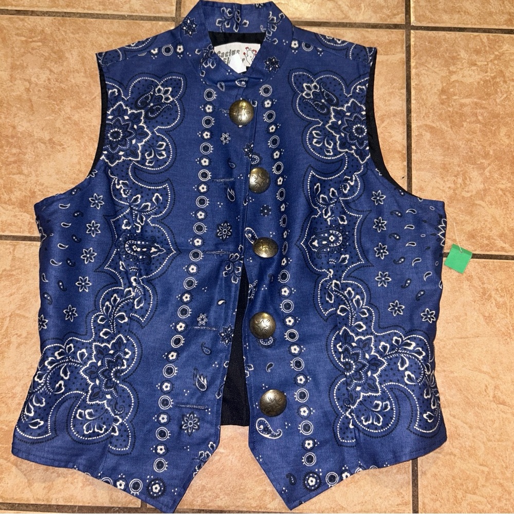 Blue Paisley button up western vest